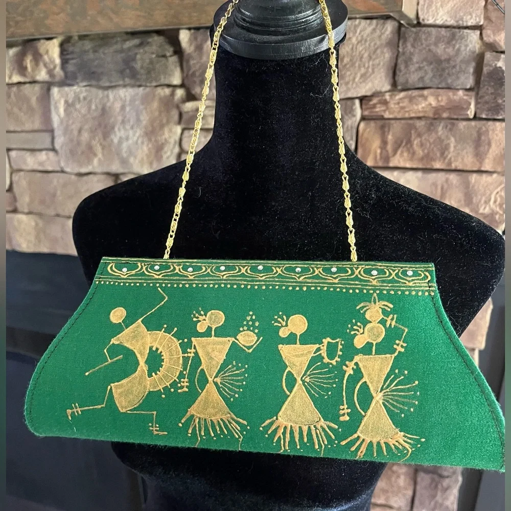 Ranes Green and Gold Painted Evening Clutch